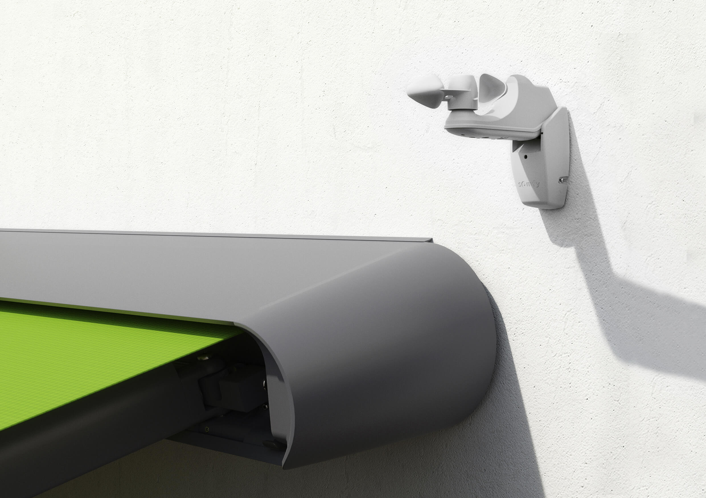 Detailaufnahme eines Windwächters an einer Markise