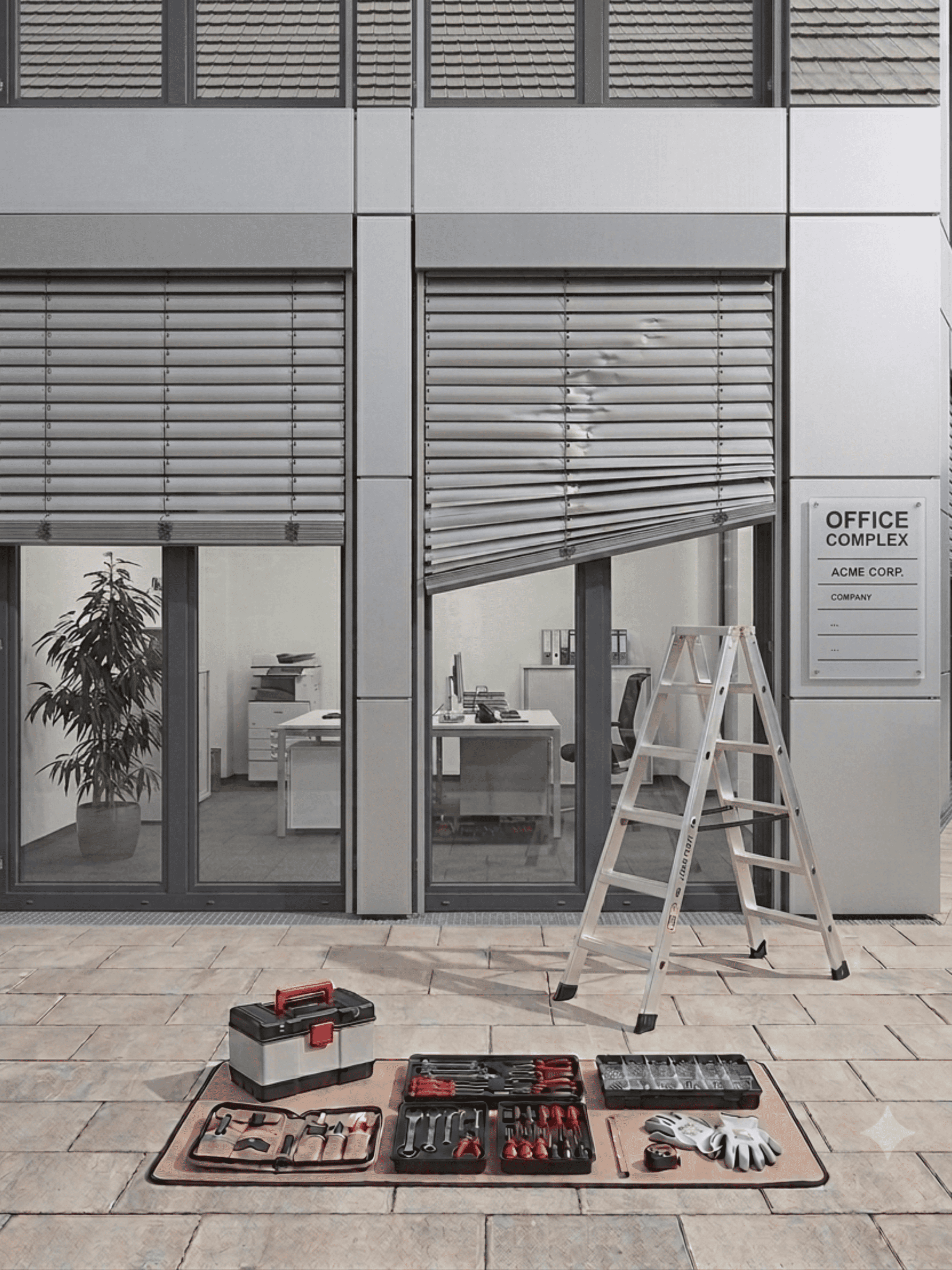 Raffstorereparatur an einem Bürogebäude in Solingen und Umgebung